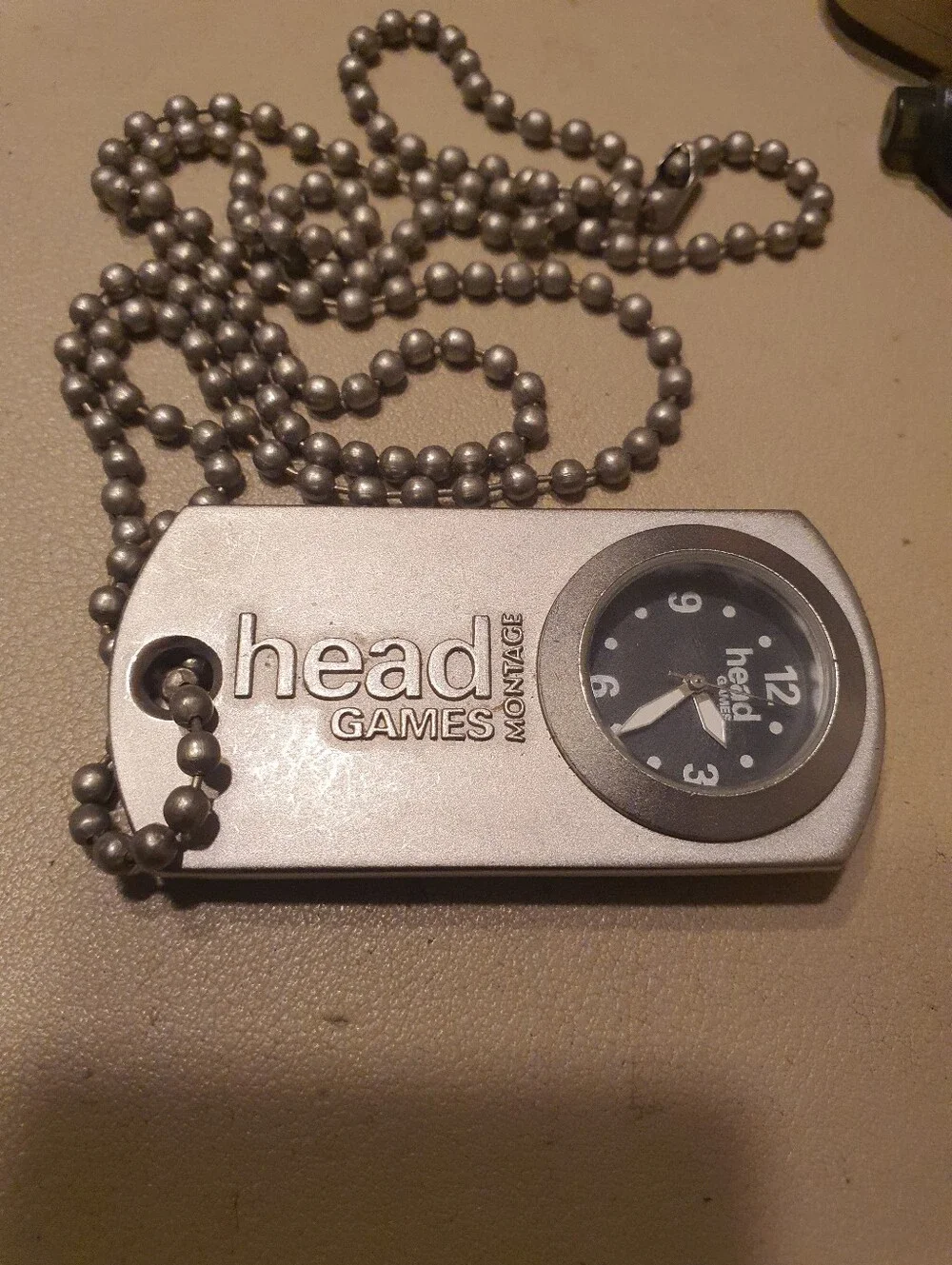 Head Games Montage Silver/Black Dog Tag Men's Watch w/Chain